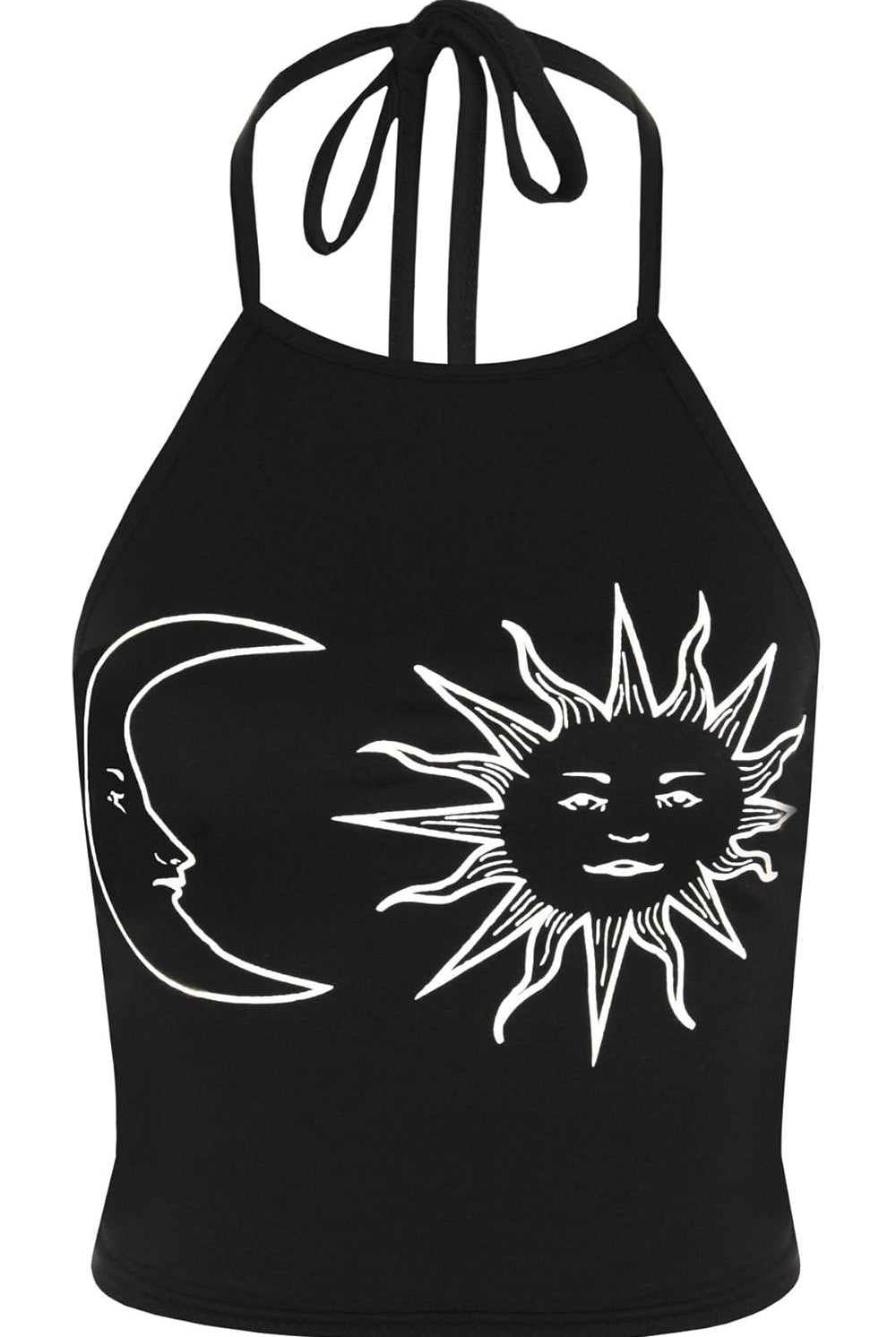 Sun Moon Print Halter Neck Crop Vest Top BraTop WearAll
