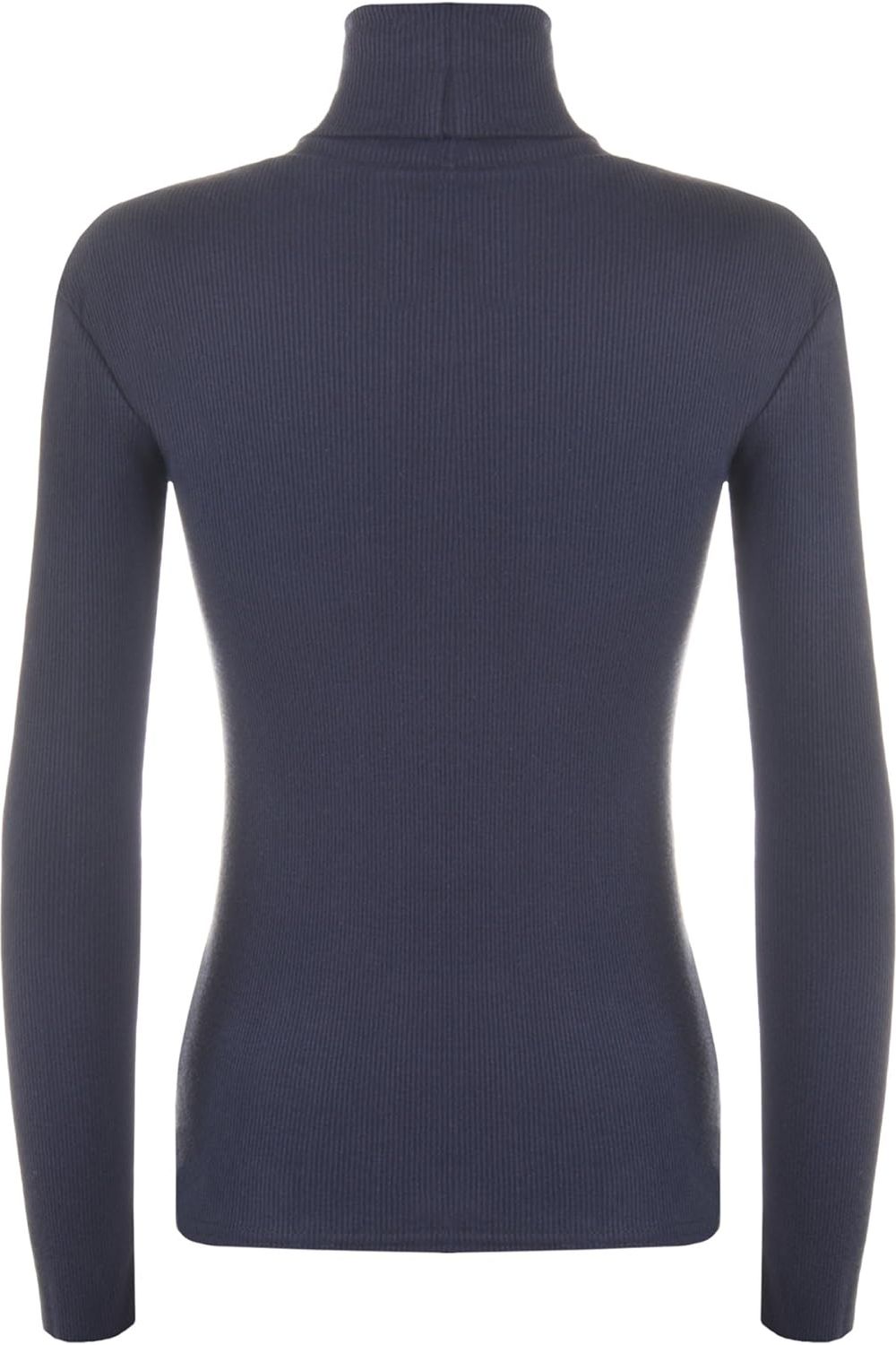 Ribbed Stretch Polo Neck Top Tops WearAll Navy Blue 8-10