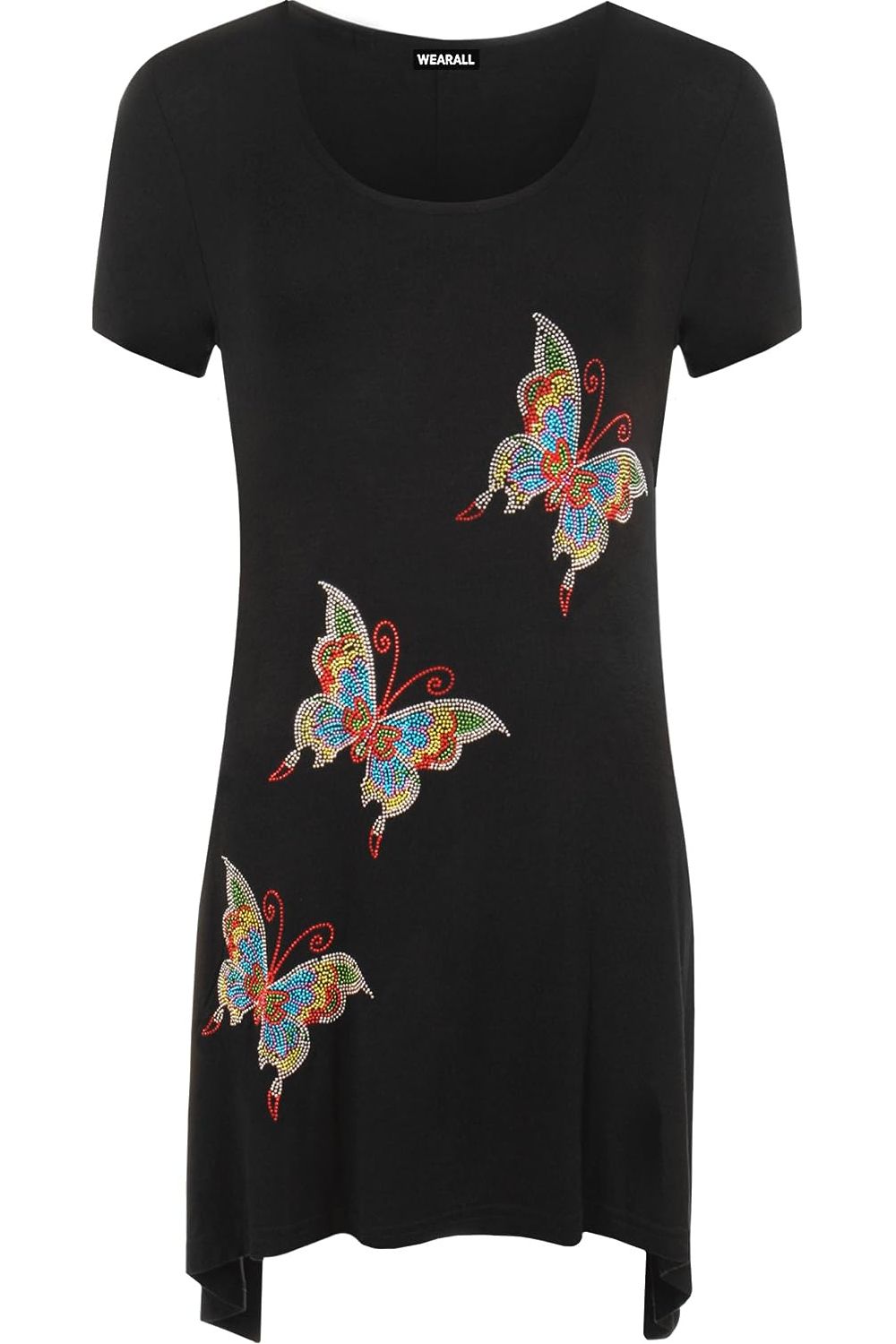 Three Butterfly Hanky Hem Short Sleeve Top Apparel & Accessories WearAll Black 14