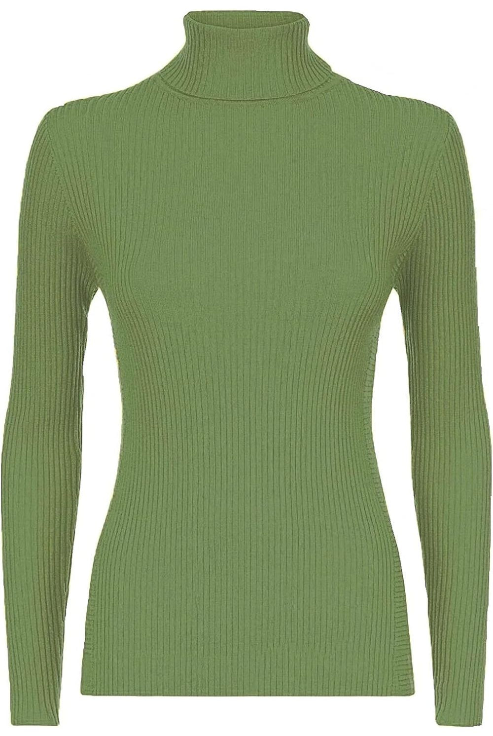 Plus Size Ribbed Stretch Polo Neck Top Tops WearAll Khaki 16-18