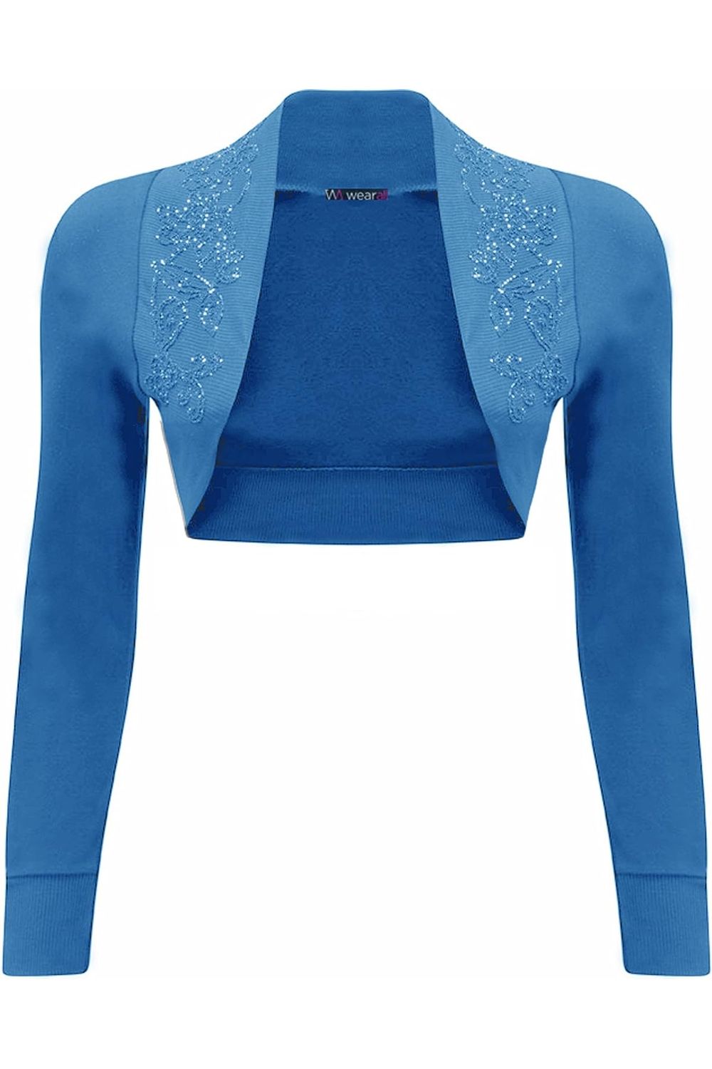 Long Sleeve Beaded Bolero Shrug Tops WearAll Turquoise 8-10