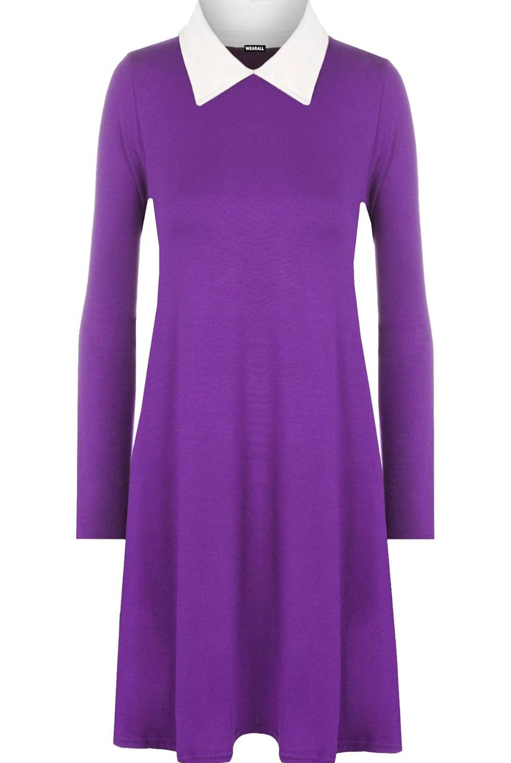 Plain Collar Flared Ladies Swing Dress Dress WearAll Purple 8-10