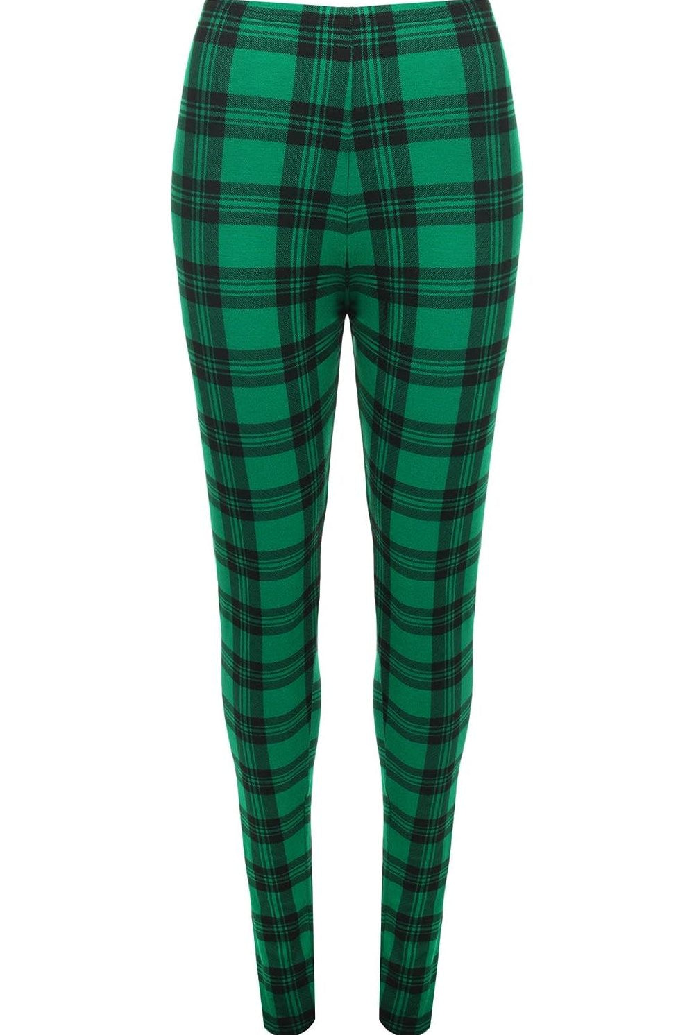 Tartan Check Print Long Leggings Leggings WearAll Green 8-10