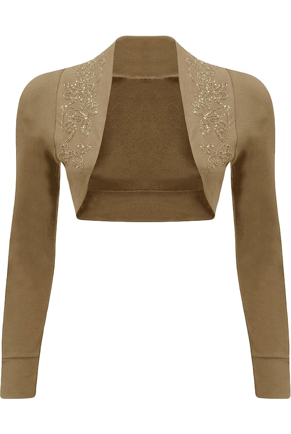 Long Sleeve Beaded Bolero Shrug Tops WearAll Mocha 8-10