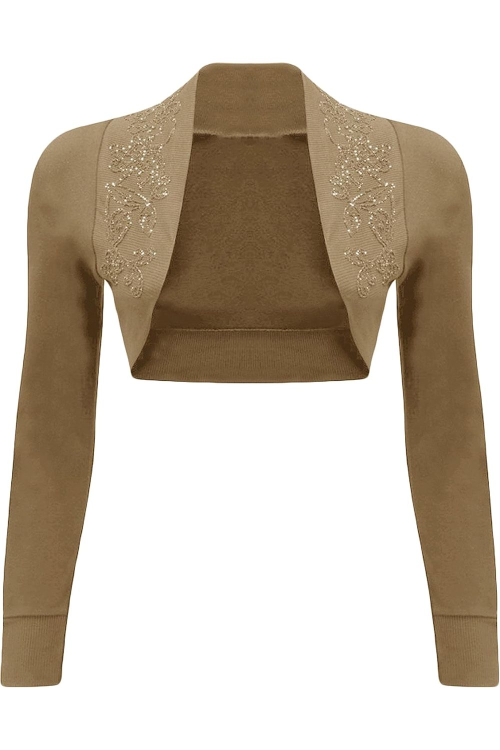 Long Sleeve Beaded Bolero Shrug Tops WearAll Mocha 8-10