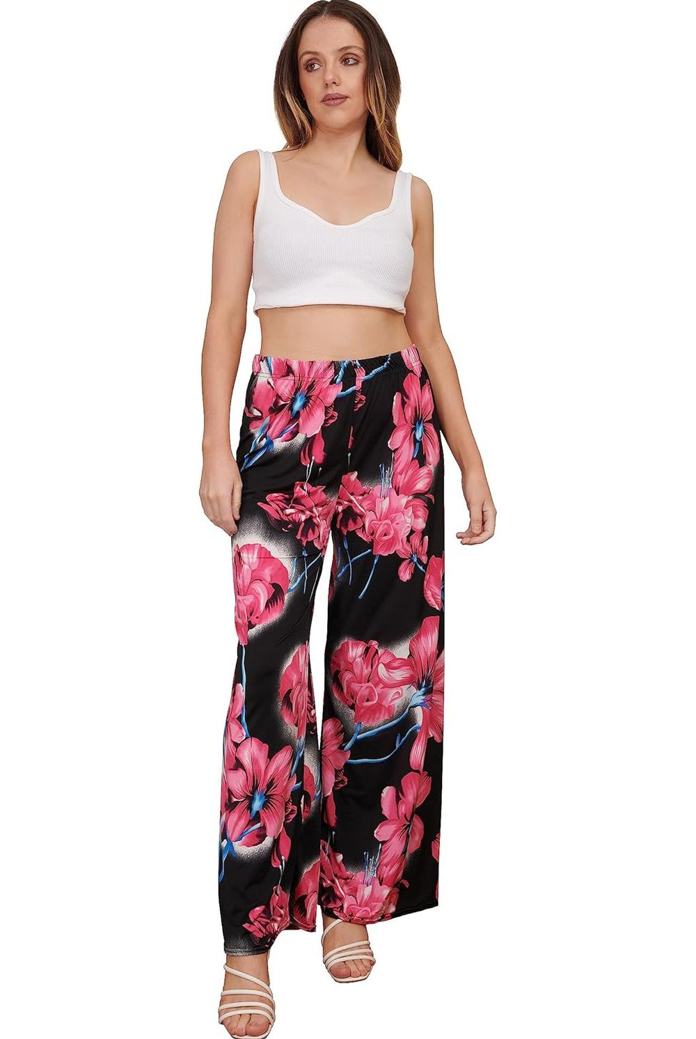 Floral Print Palazzo Trouser Palazzo WearAll Cerise 12-14