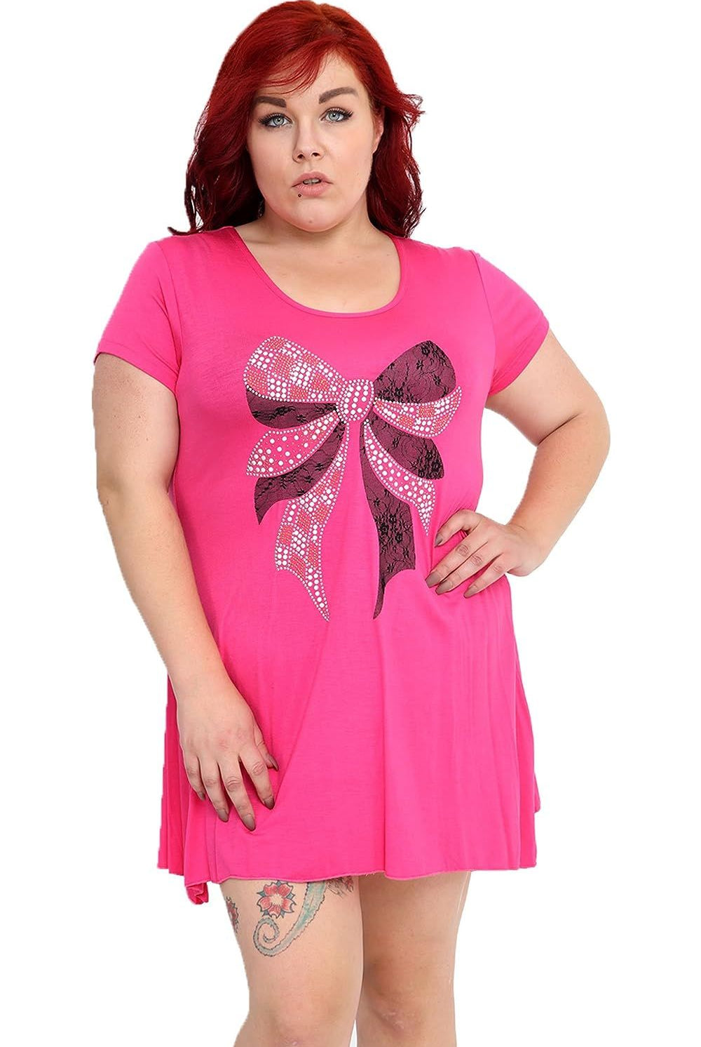 Bow Lace Stud Hanky Hem Short Sleeve Top Apparel & Accessories WearAll