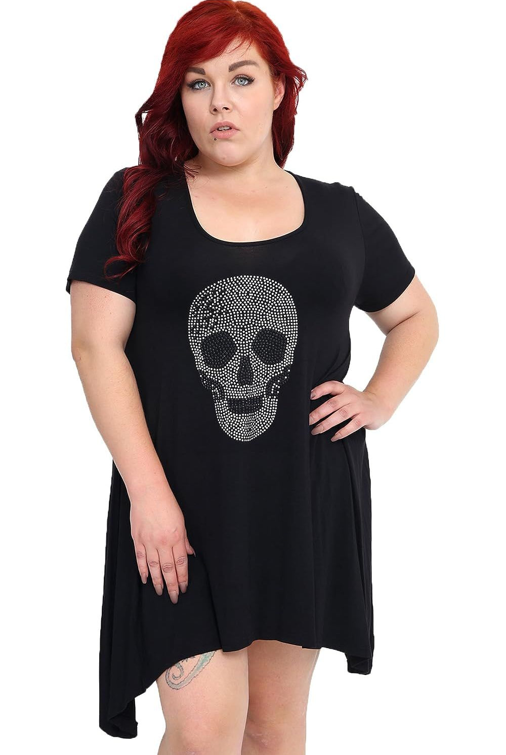 Skull Stud Hanky Hem Short Sleeve Top Apparel & Accessories WearAll Black 14