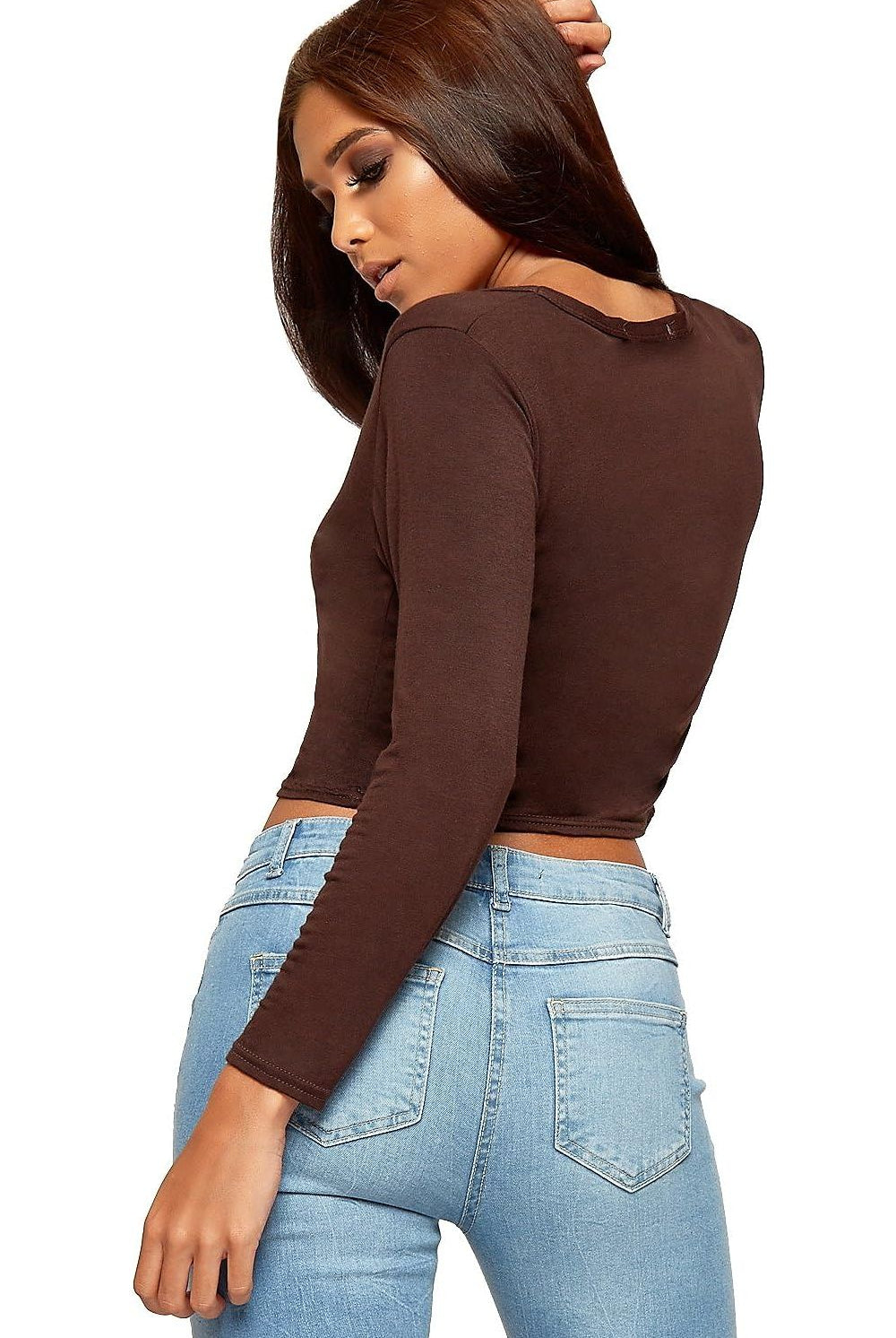 V Neck Long Sleeve Crop Top Tops WearAll