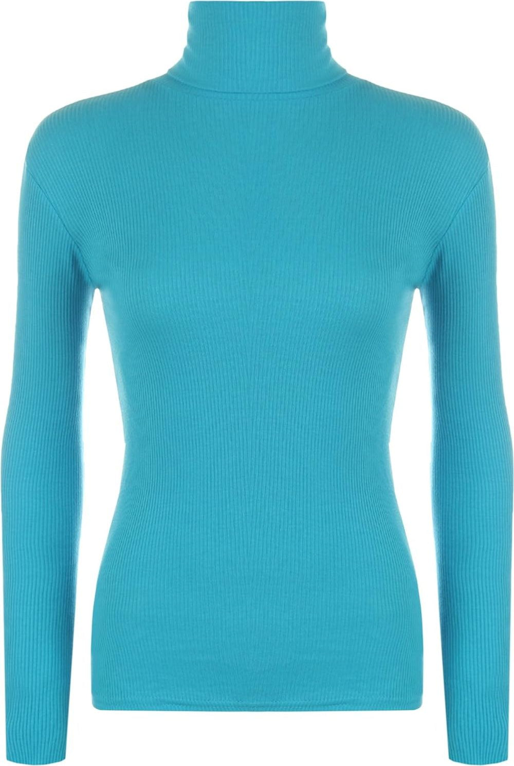 Ribbed Stretch Polo Neck Top Tops WearAll Turquoise 8-10
