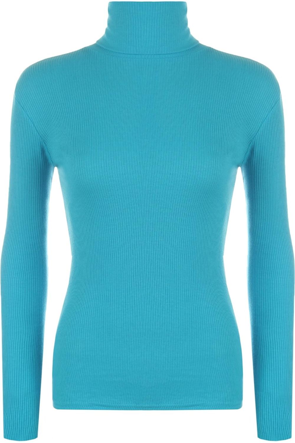 Ribbed Stretch Polo Neck Top Tops WearAll Turquoise 8-10