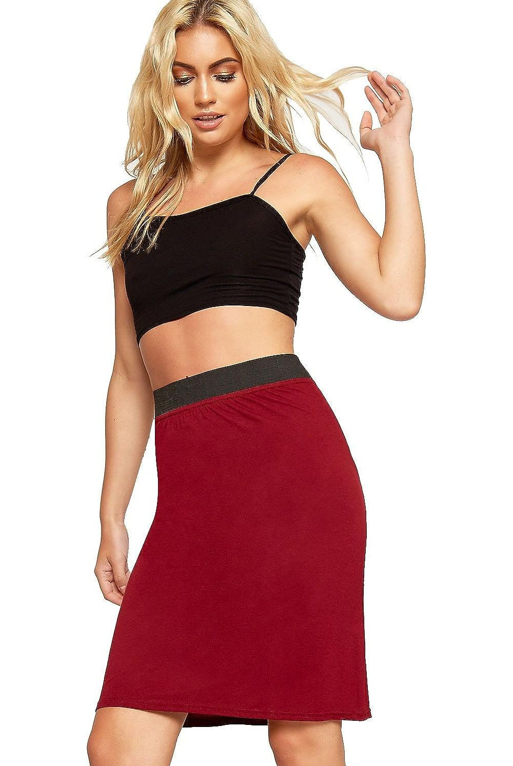 Plus Size Plain Stretch Pencil Midi Skirt