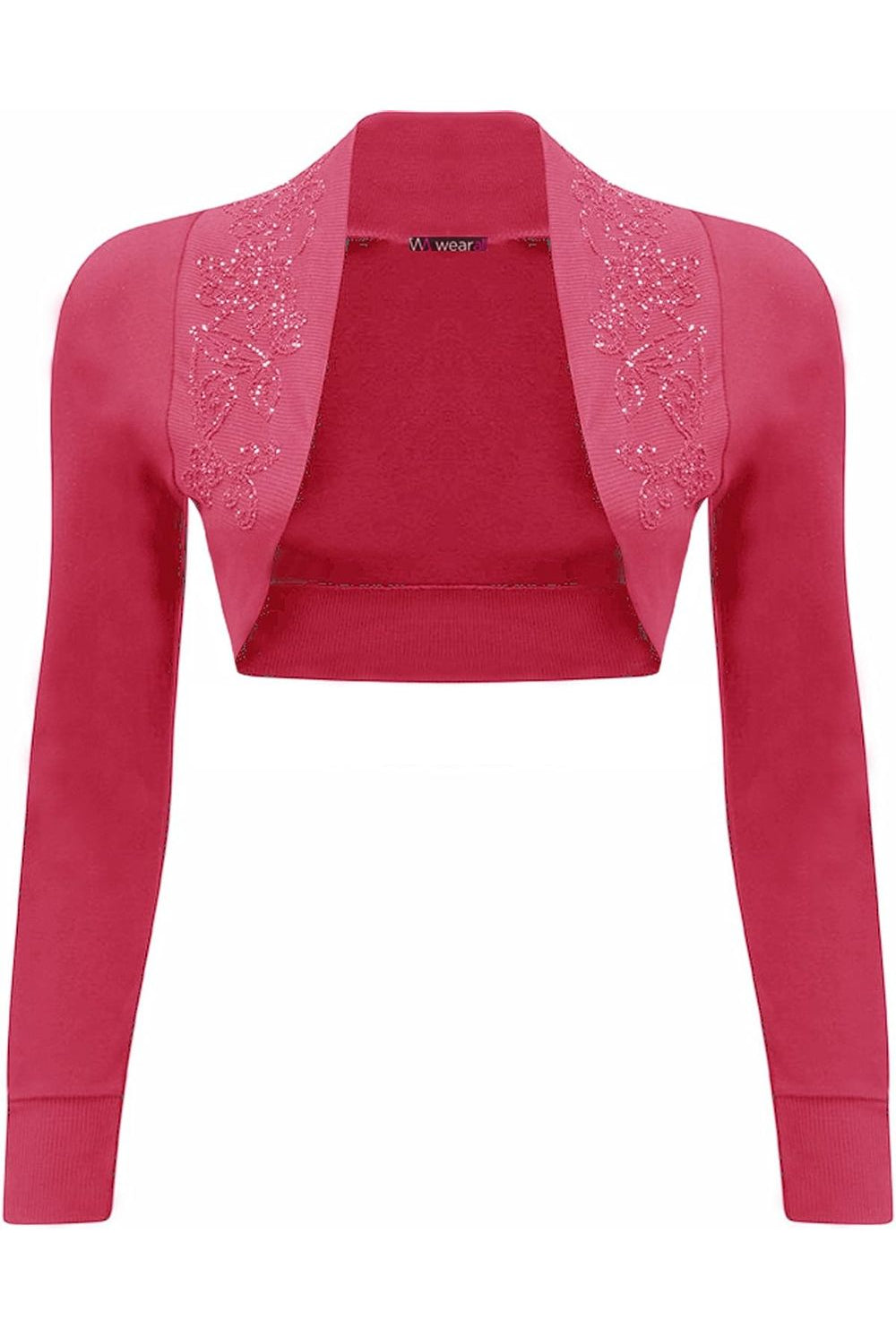 Long Sleeve Beaded Bolero Shrug Tops WearAll Cerise 8-10