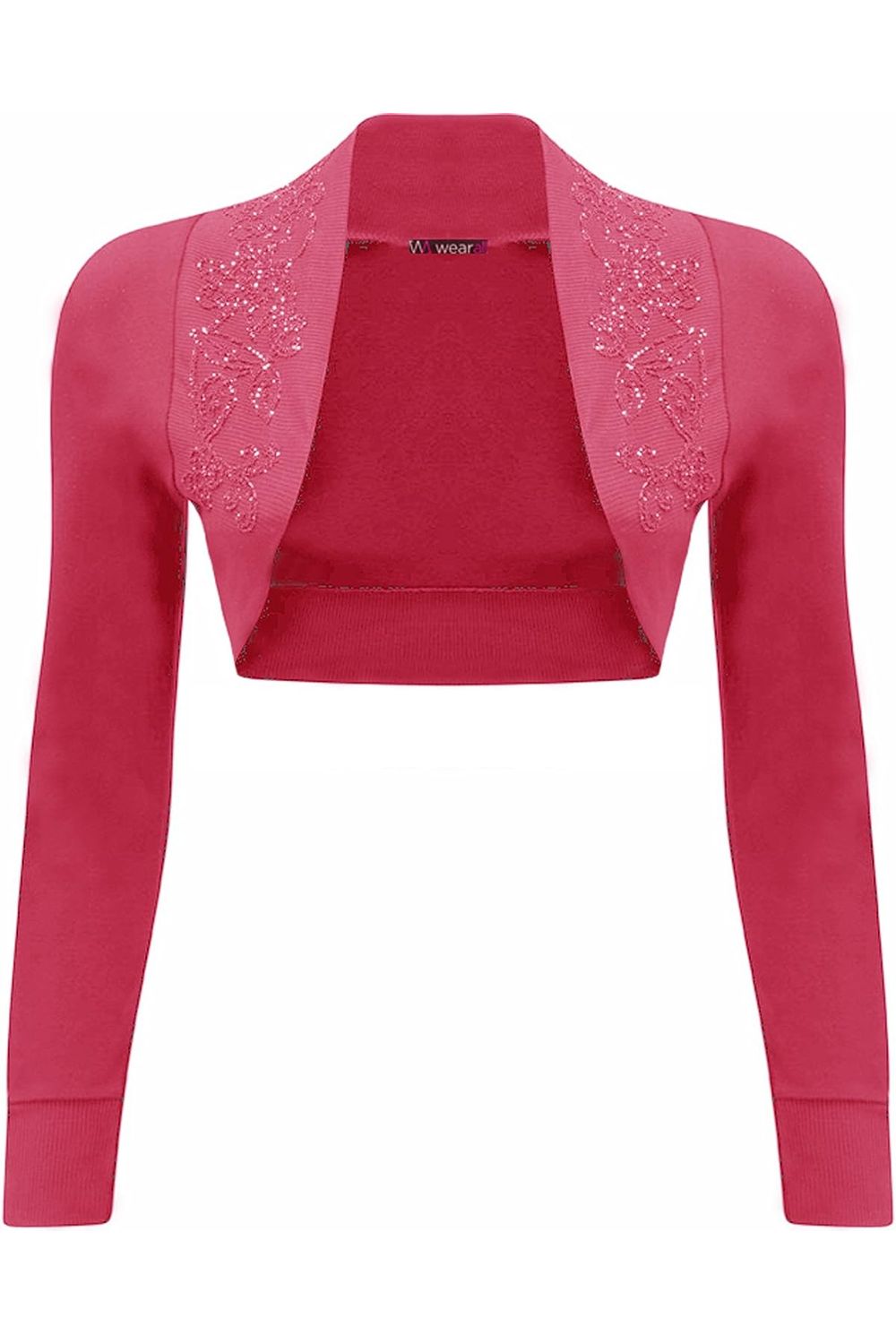 Long Sleeve Beaded Bolero Shrug Tops WearAll Cerise 8-10