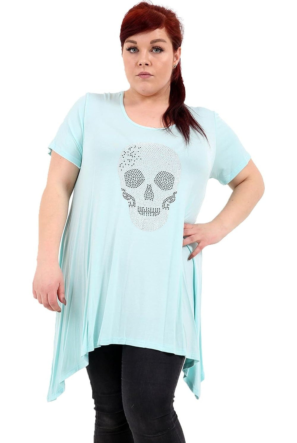 Skull Stud Hanky Hem Short Sleeve Top Apparel & Accessories WearAll Mint 14