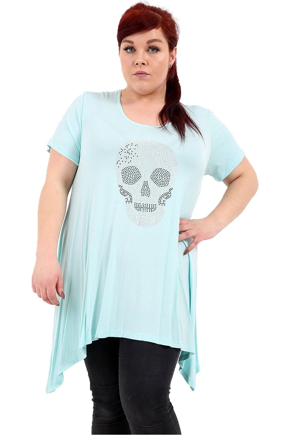 Skull Stud Hanky Hem Short Sleeve Top Apparel & Accessories WearAll Mint 14