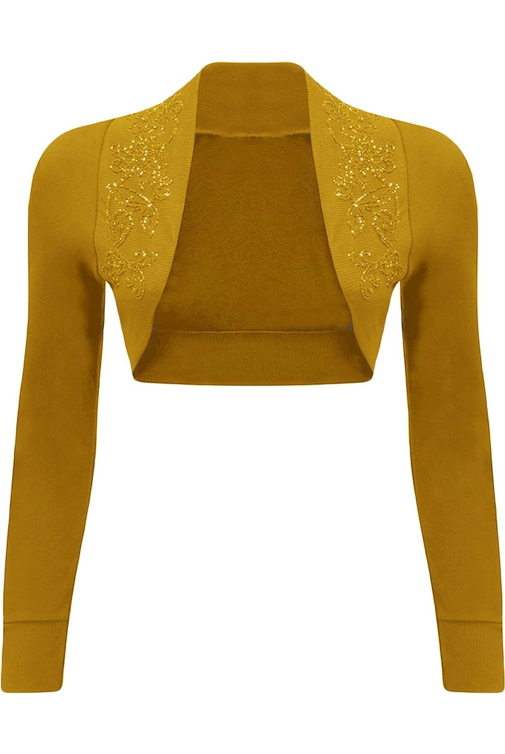Long Sleeve Beaded Bolero Shrug Tops WearAll Mustard 8-10