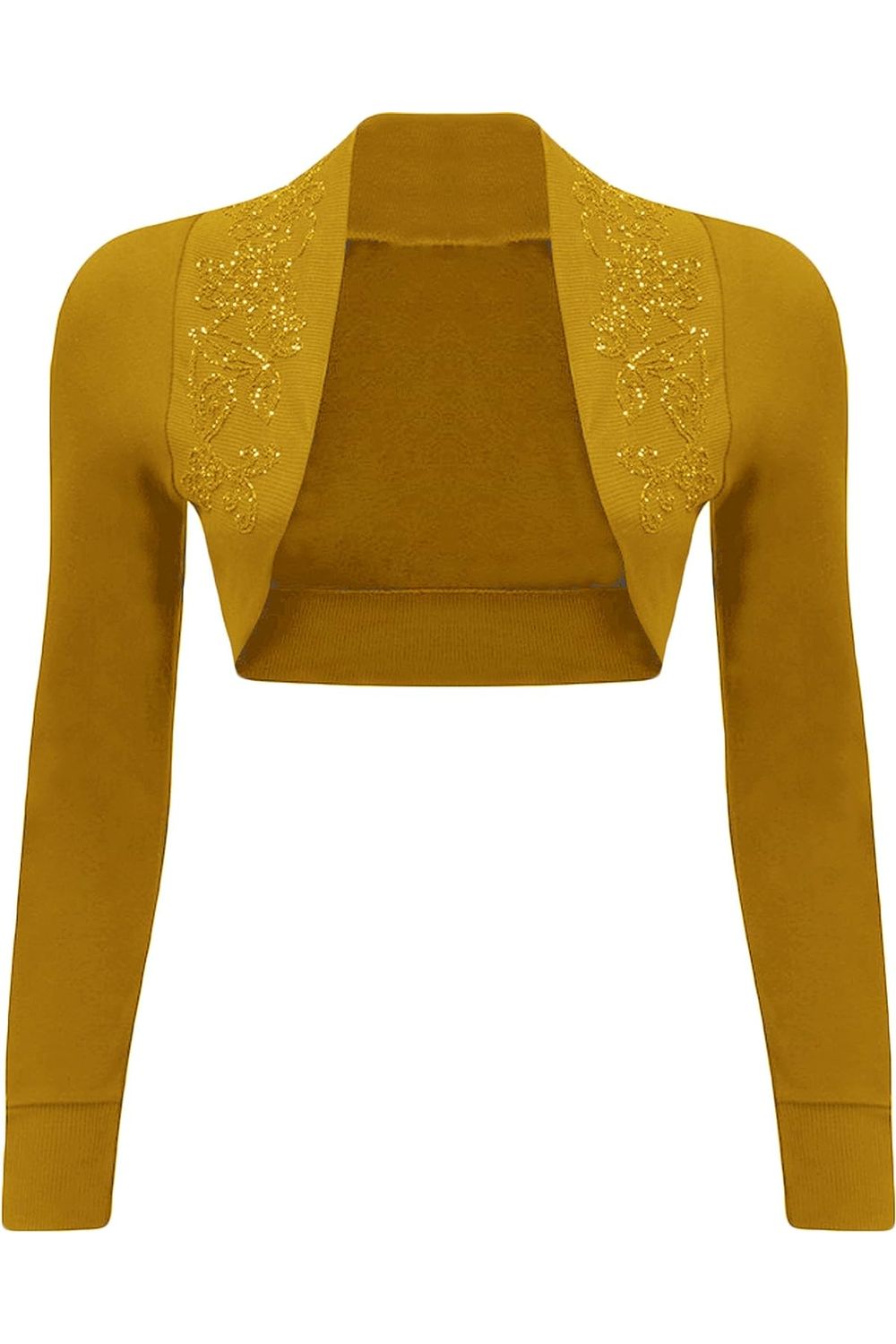 Long Sleeve Beaded Bolero Shrug Tops WearAll Mustard 8-10