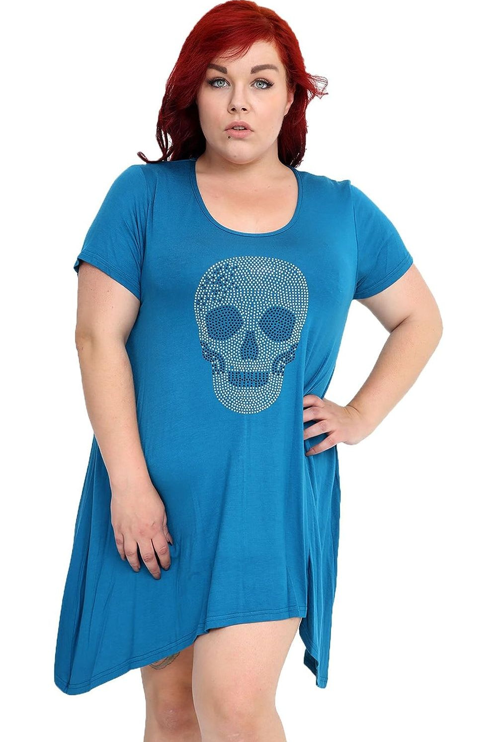 Skull Stud Hanky Hem Short Sleeve Top Apparel & Accessories WearAll Teal 14