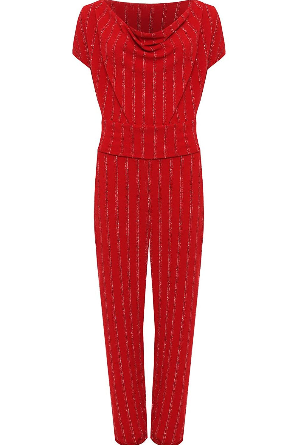Plus Size Sleeveless Lurex Stripe Jumpsuit Jumpsuit WearAll Red 14