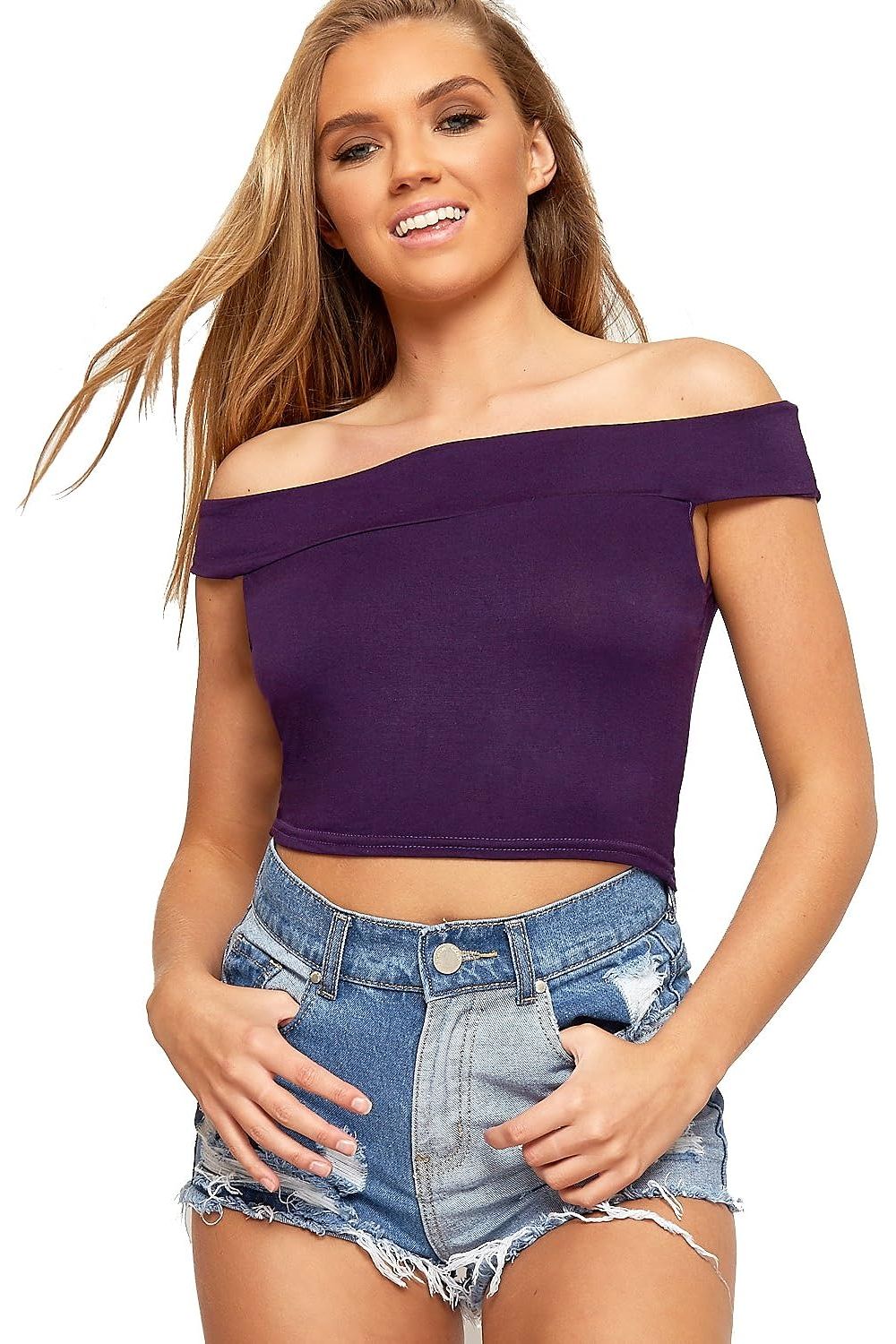 Off Shoulder Crop Top Tops WearAll Purple 8-10