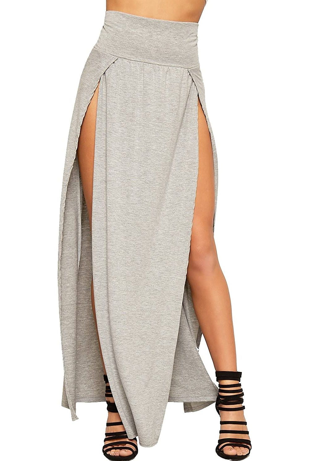 Petite Double Split Beach Sarong Skirt Skirt WearAll Light Grey 8-10