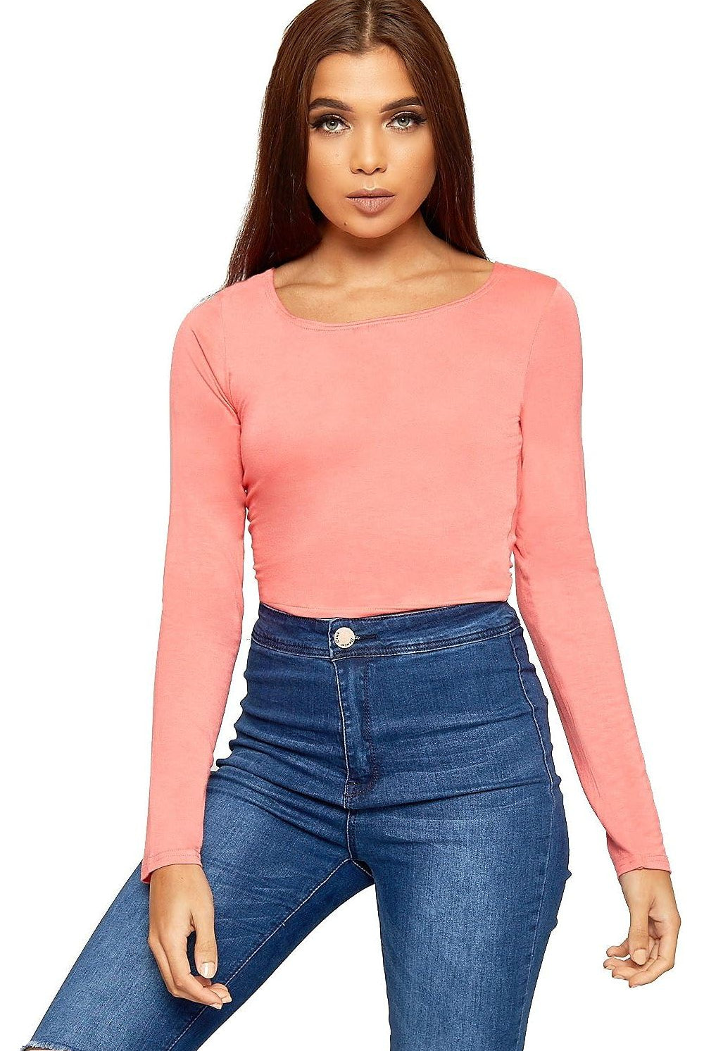 Long Sleeve Cop Top Tops WearAll Coral 8-10