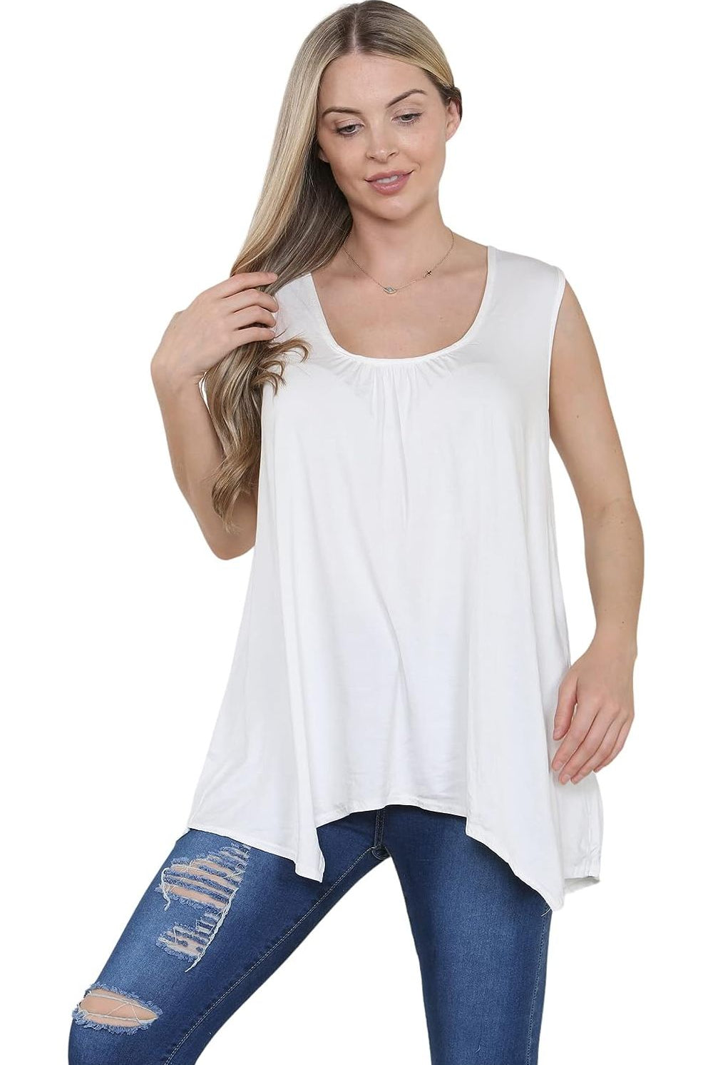 Sleeveless Hanky Hem Vest Top Apparel & Accessories WearAll Cream 8-10