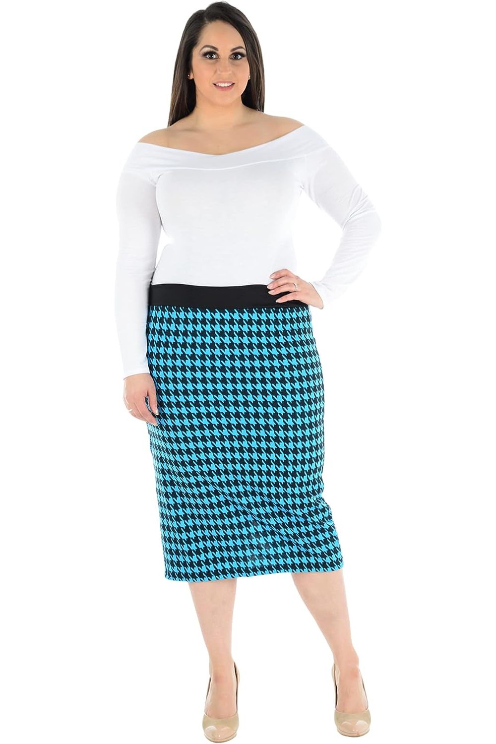Plus Size Midi Skirt Dogtooth Apparel & Accessories WearAll