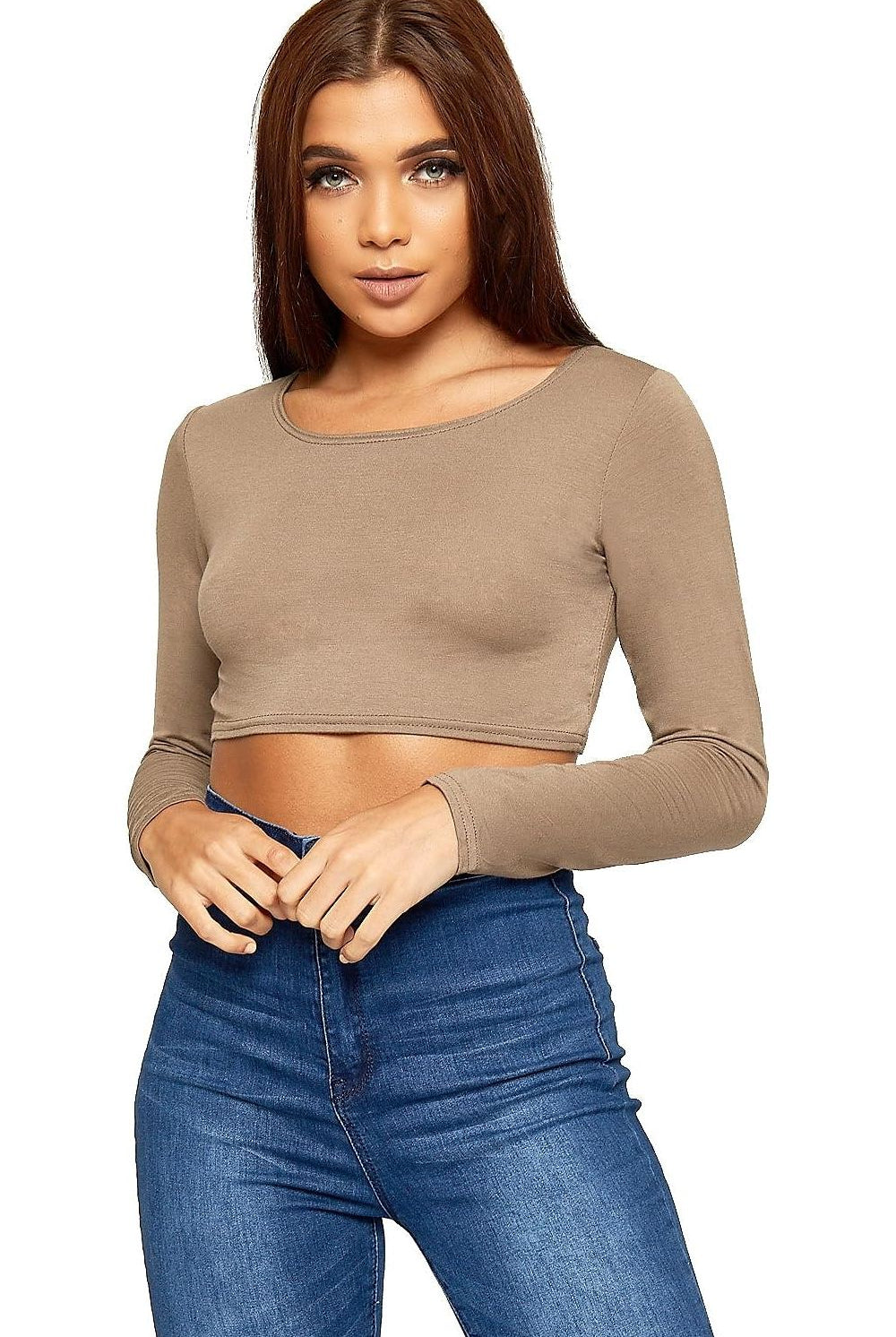 Long Sleeve Cop Top Tops WearAll Mocha 8-10