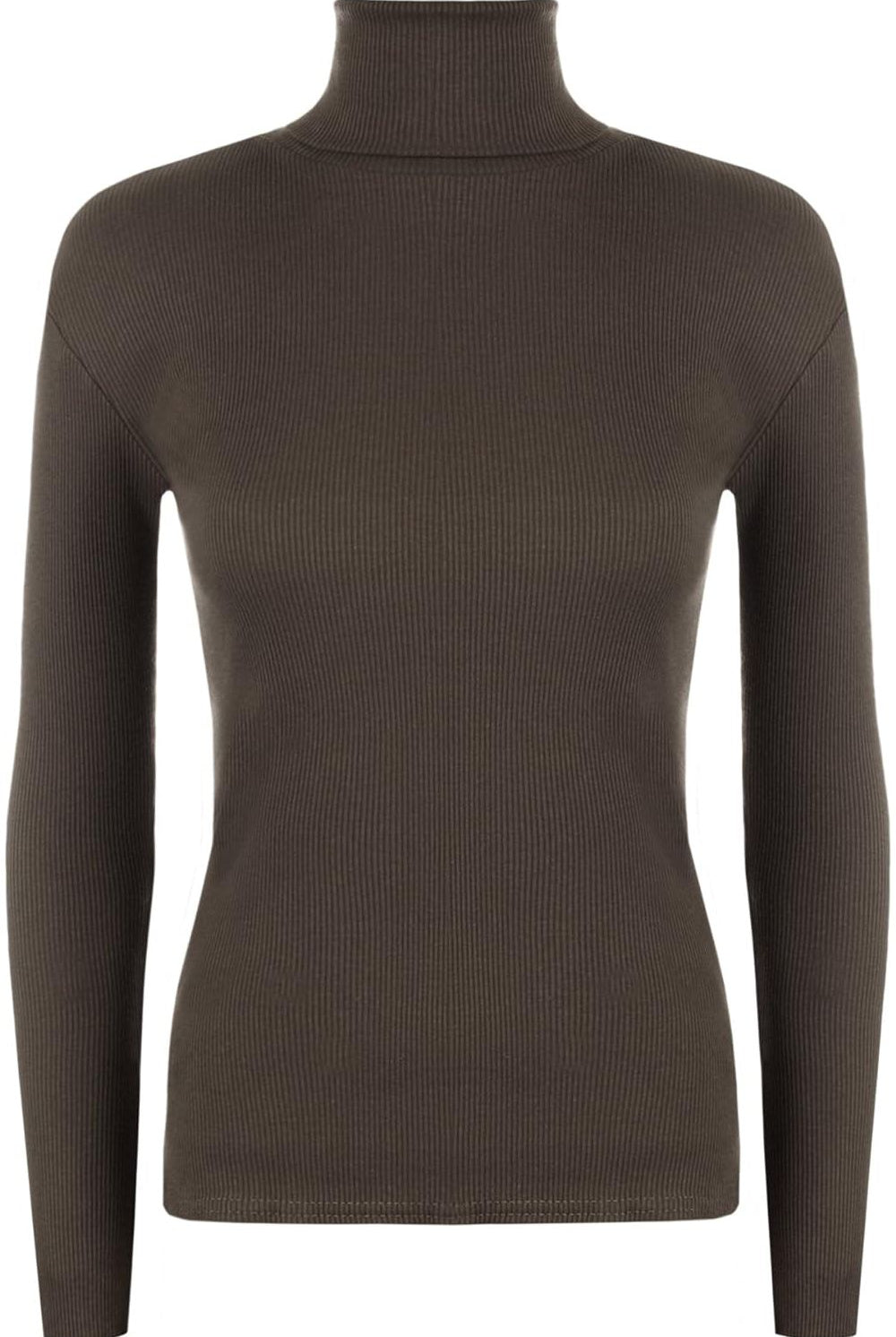 Plus Size Ribbed Stretch Polo Neck Top Tops WearAll Dark Brown 16-18