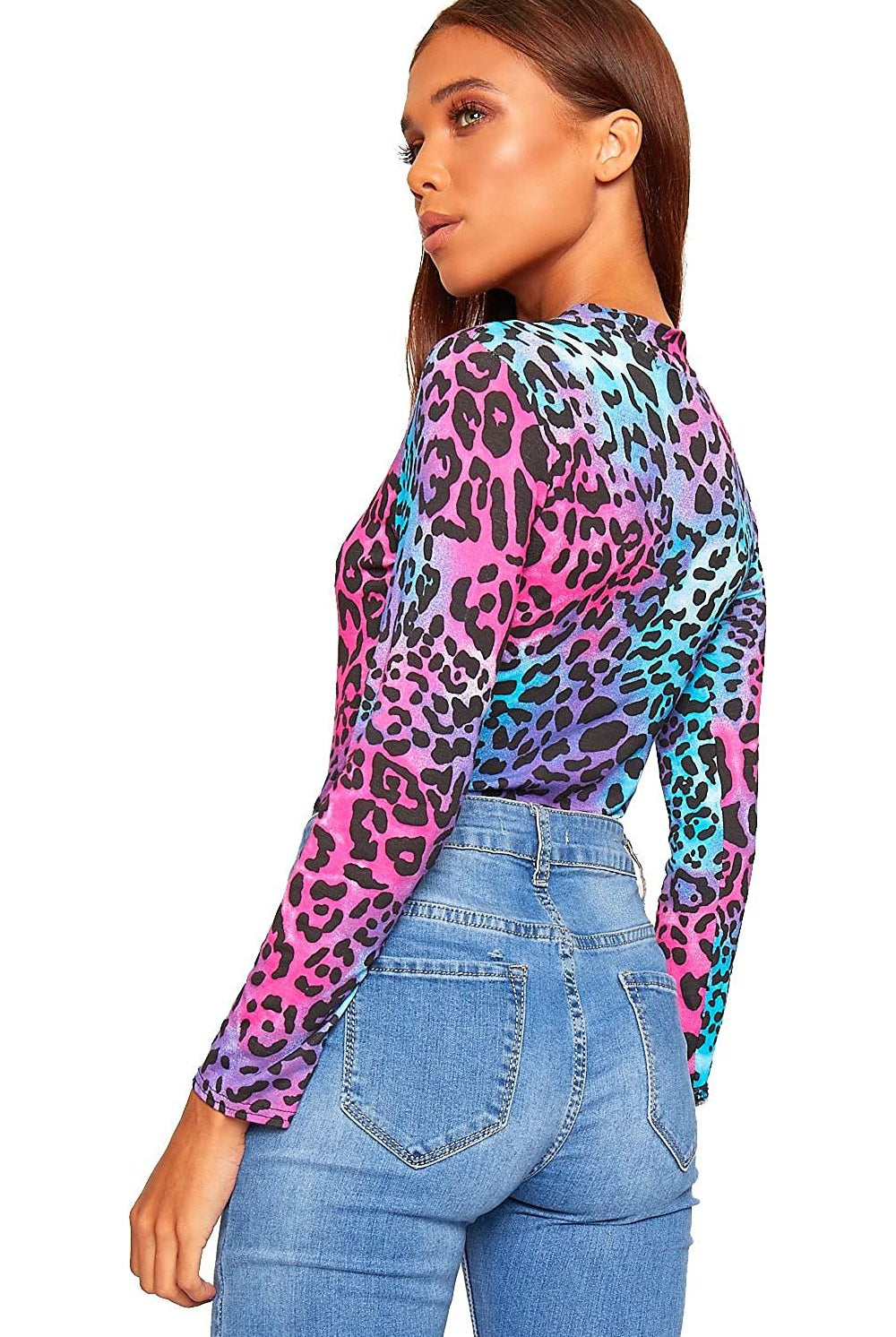 Plus Size Long Sleeve Bodysuit Turtle Neck Multi Color Animal Bodysuit WearAll