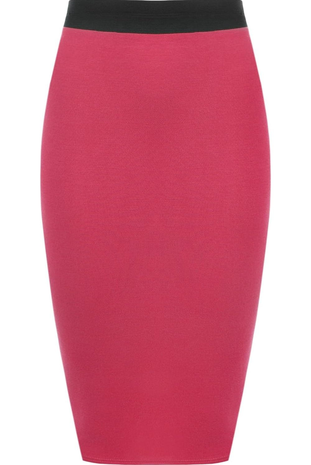 Plus Size Plain Stretch Pencil Midi Skirt Apparel & Accessories WearAll Cerise 16-18