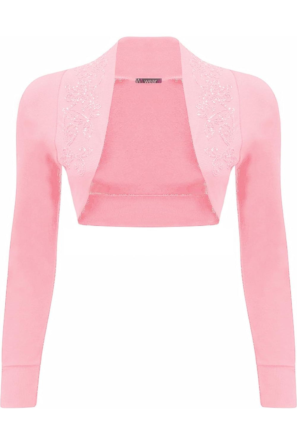 Long Sleeve Beaded Bolero Shrug Tops WearAll Pink 8-10
