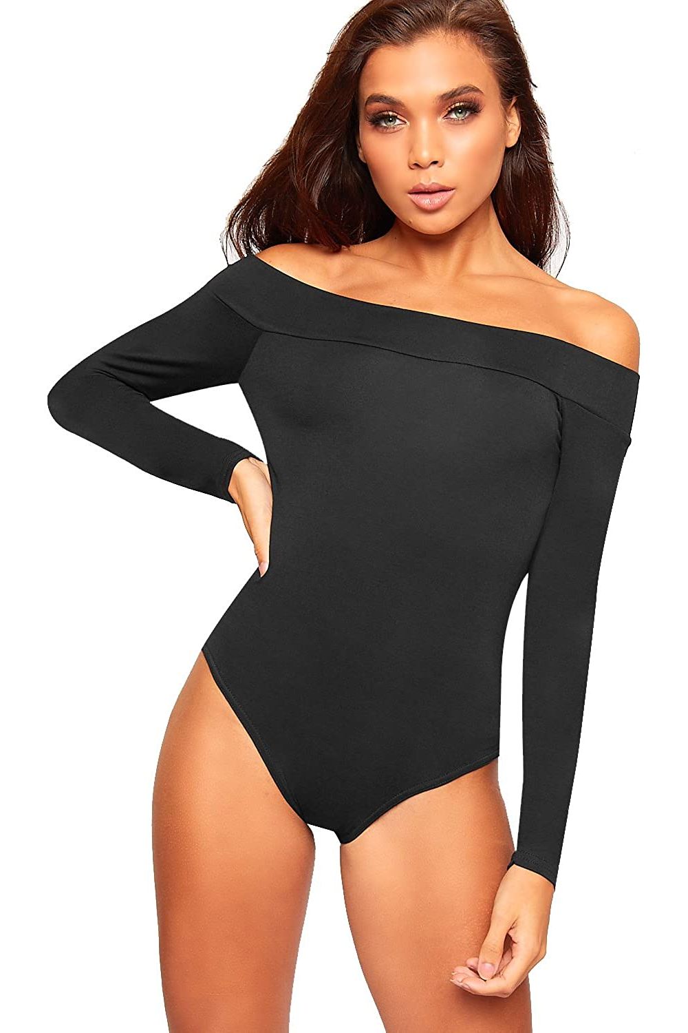 Off Shoulder Long Sleeve Bodysuit Bodysuit WearAll Black 12-14