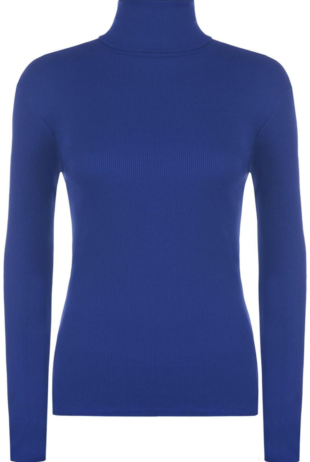 Plus Size Ribbed Stretch Polo Neck Top Tops WearAll Royal Blue 16-18