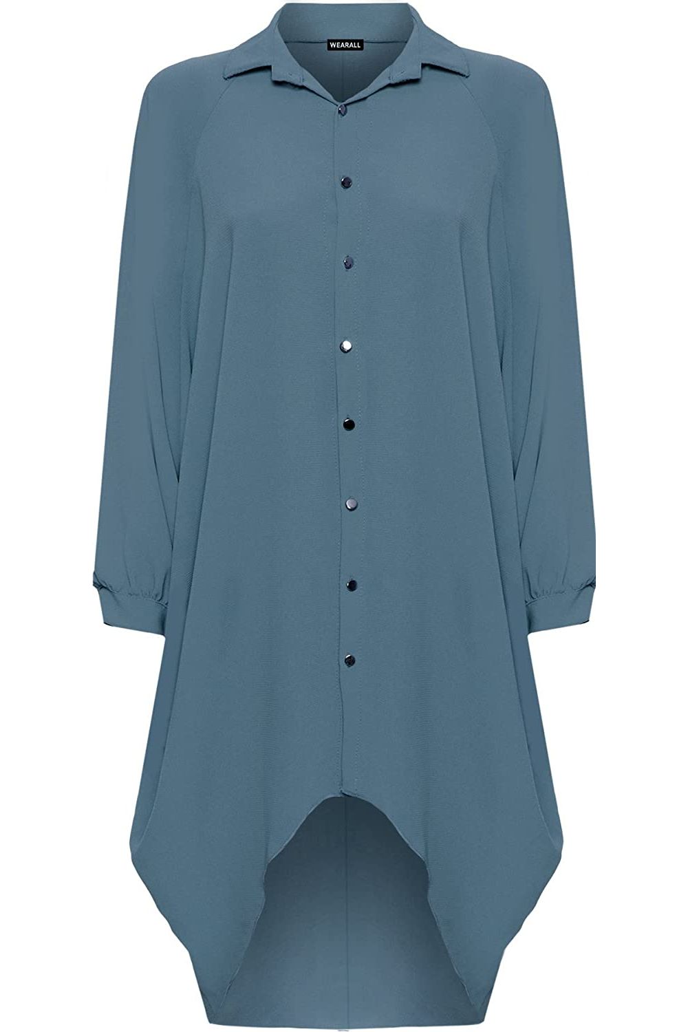 Plus Size Long Sleeve Hi Lo Button Collar Dress Dress WearAll