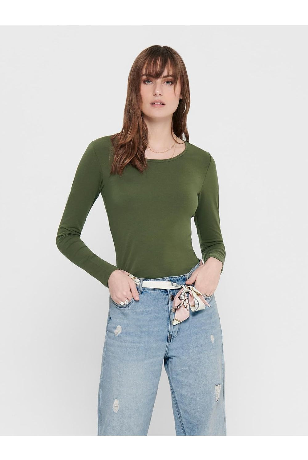 Long Sleeve T-Shirt Top Tops WearAll Khaki 8-10