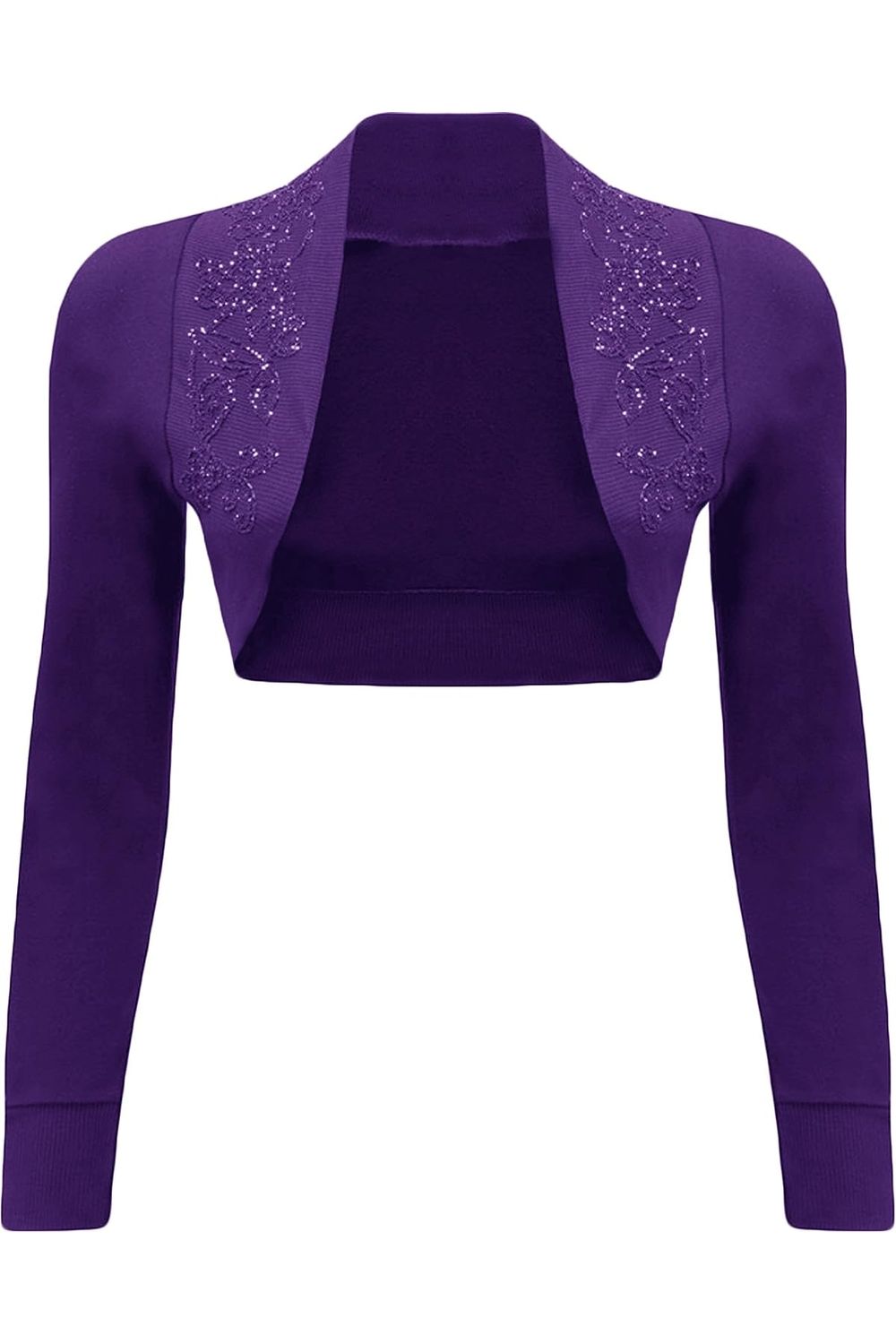 Long Sleeve Beaded Bolero Shrug Tops WearAll Purple 8-10