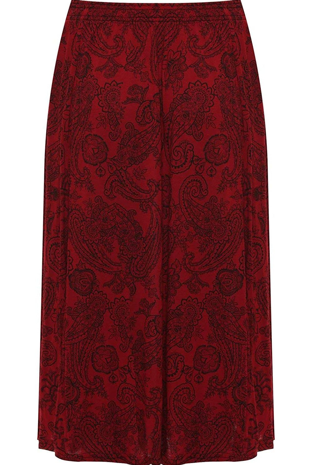Paisley Print Midi Skirt in Wine Color Skirt WearAll Paisley Wine 12-14