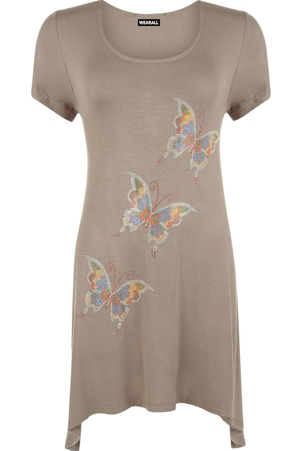 Three Butterfly Hanky Hem Short Sleeve Top Apparel & Accessories WearAll Mocha 14