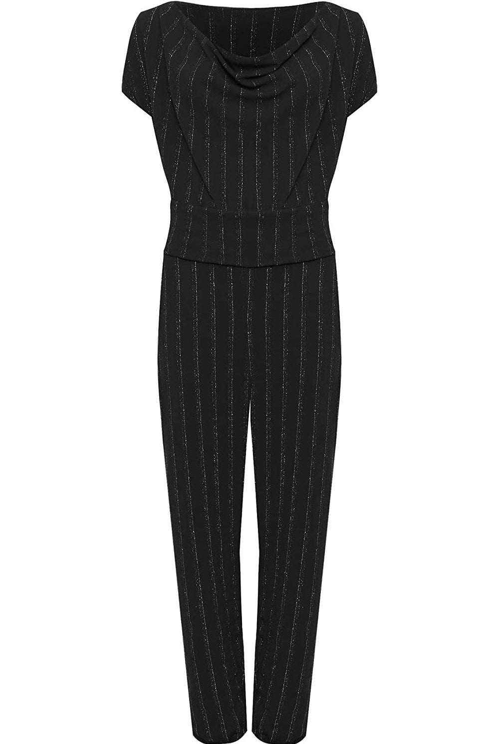 Plus Size Sleeveless Lurex Stripe Jumpsuit Jumpsuit WearAll Black 14