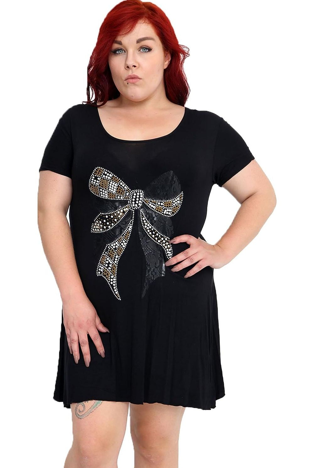 Bow Lace Stud Hanky Hem Short Sleeve Top Apparel & Accessories WearAll Black 14