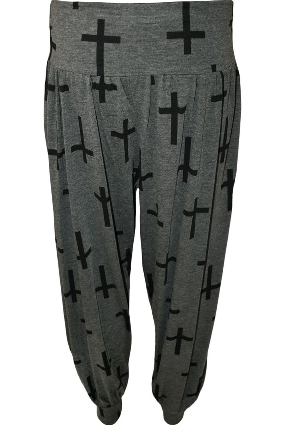 Plus Size Cross Print Harem Trousers Trousers WearAll Dark Grey Cross 16-18