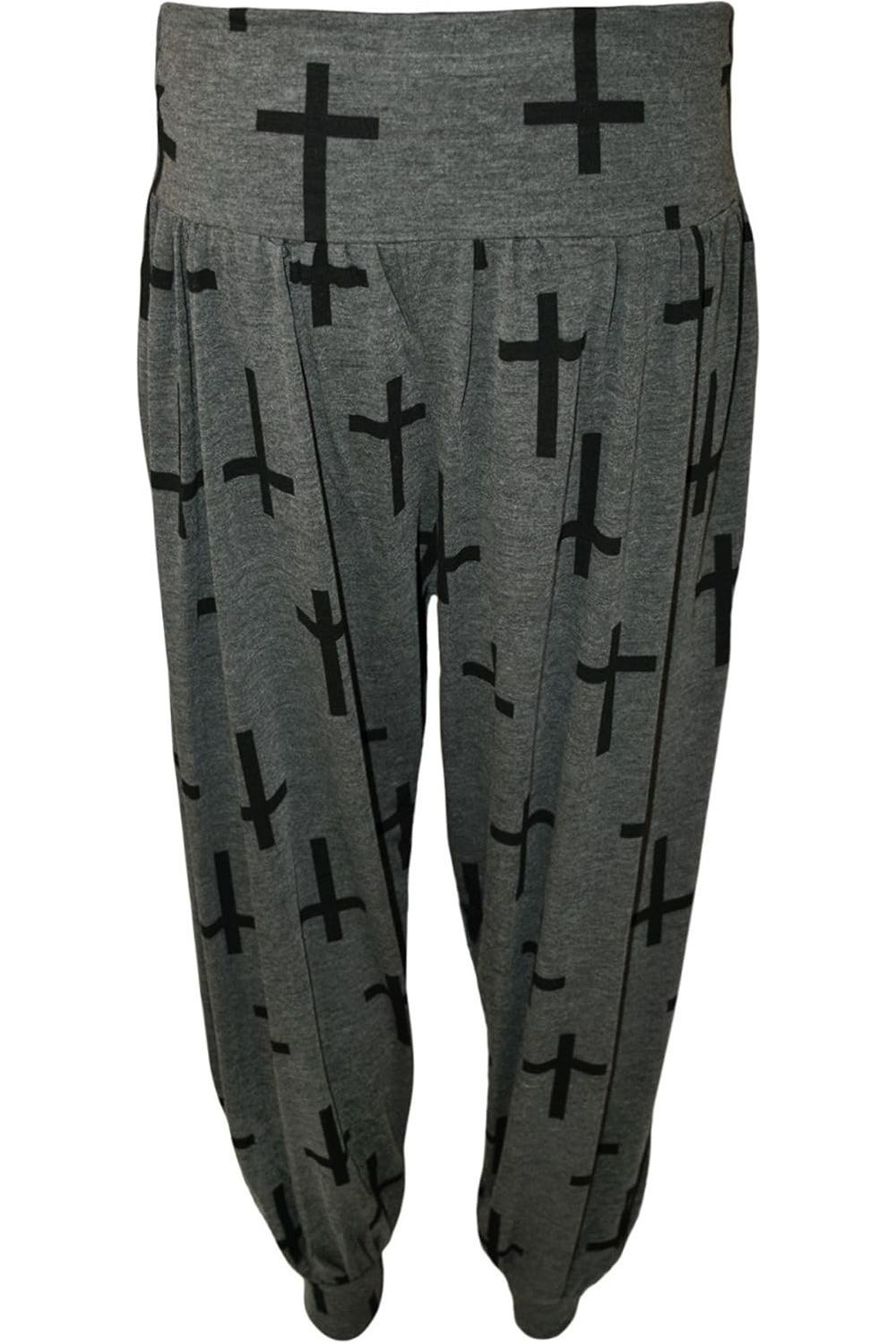 Plus Size Cross Print Harem Trousers Trousers WearAll Dark Grey Cross 16-18