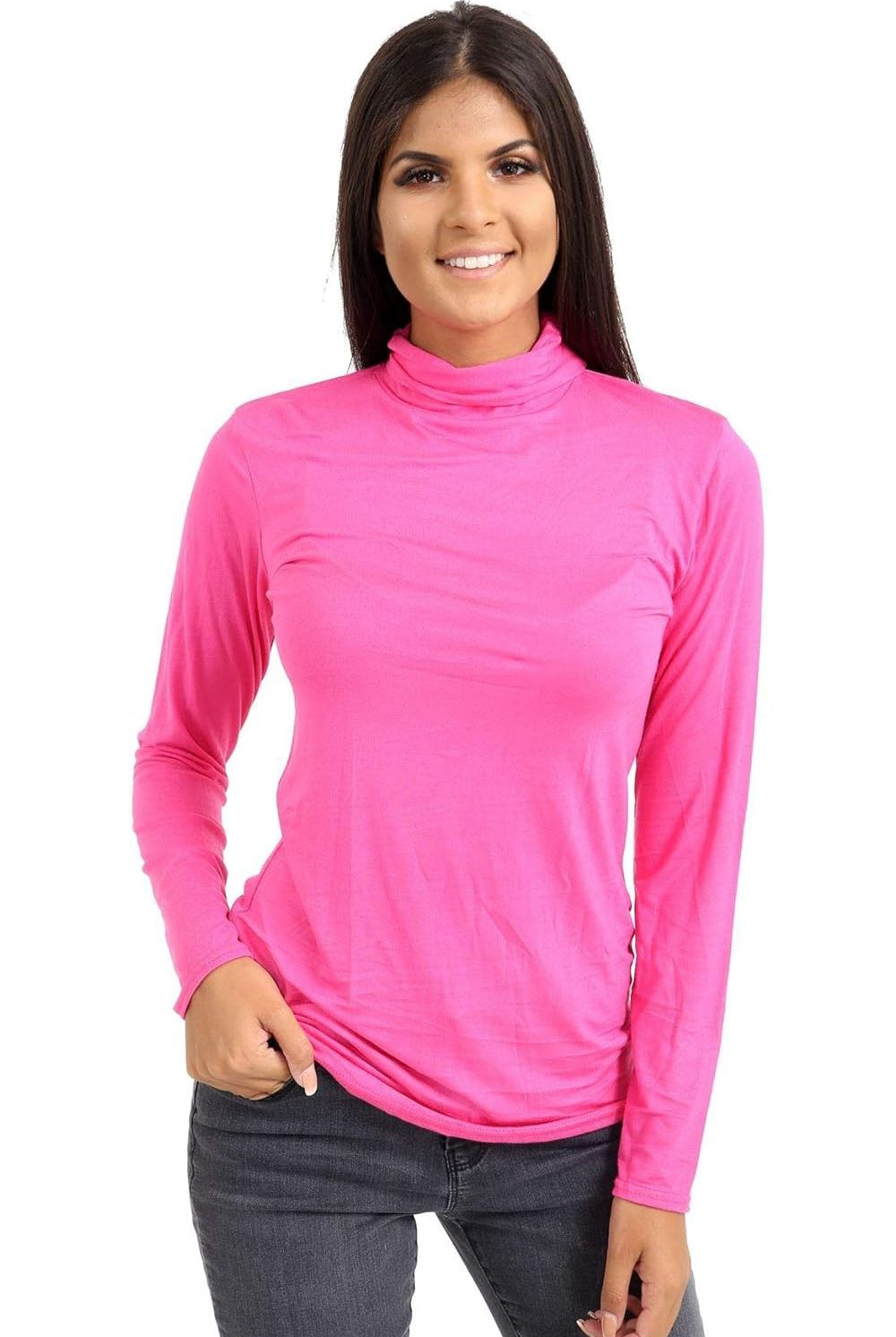 Plus Size Turtle Neck Long Sleeve Top Tops WearAll Cerise 16-18