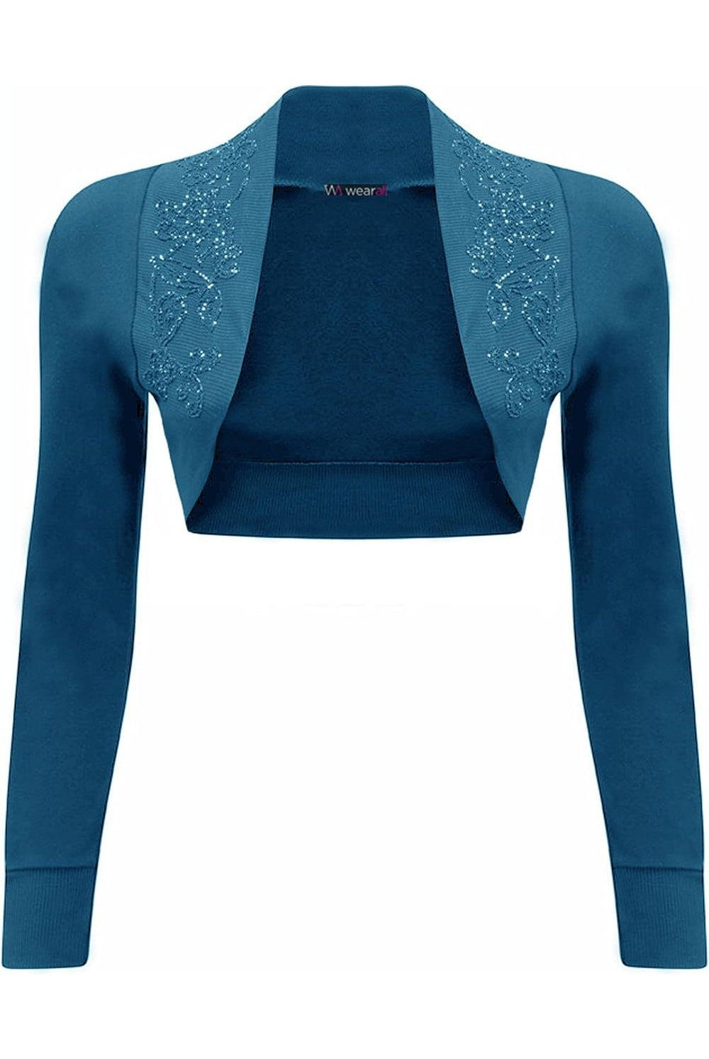 Long Sleeve Beaded Bolero Shrug Tops WearAll Teal 8-10
