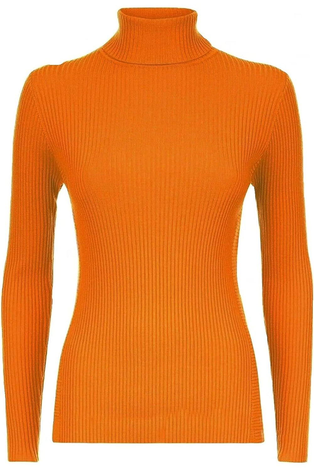 Ribbed Stretch Polo Neck Top Tops WearAll Orange 8-10