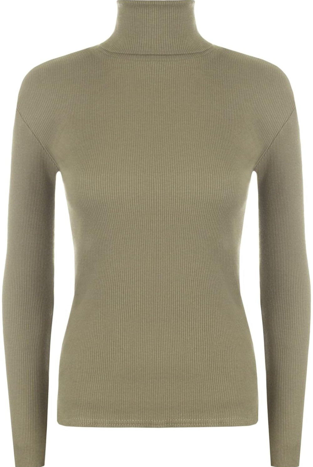 Ribbed Stretch Polo Neck Top Tops WearAll Mocha 8-10