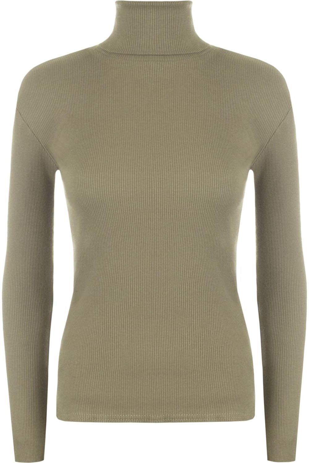 Ribbed Stretch Polo Neck Top Tops WearAll Mocha 8-10